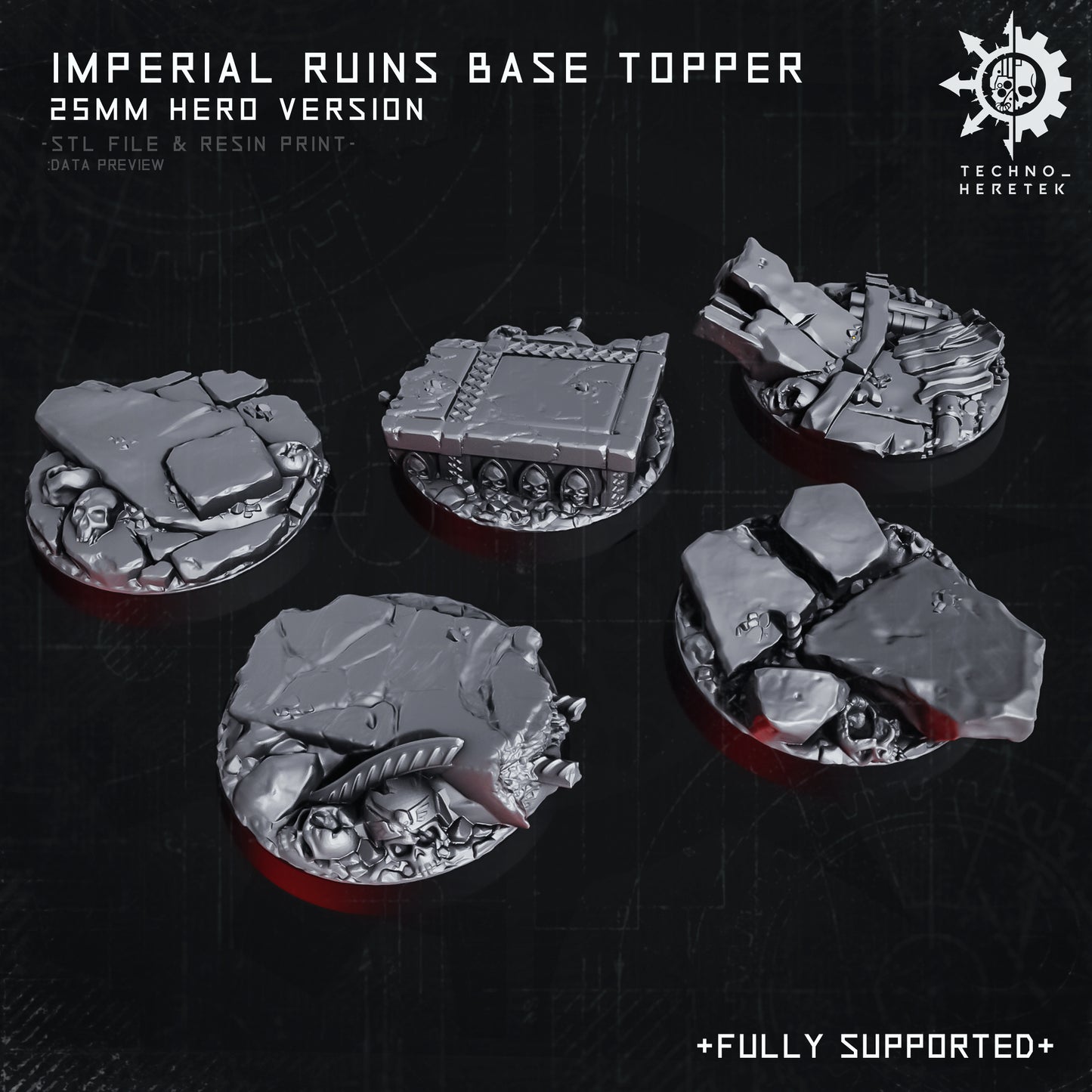 IMPERIAL RUINS BASE TOPPER 25mm Hero - STL File Pack