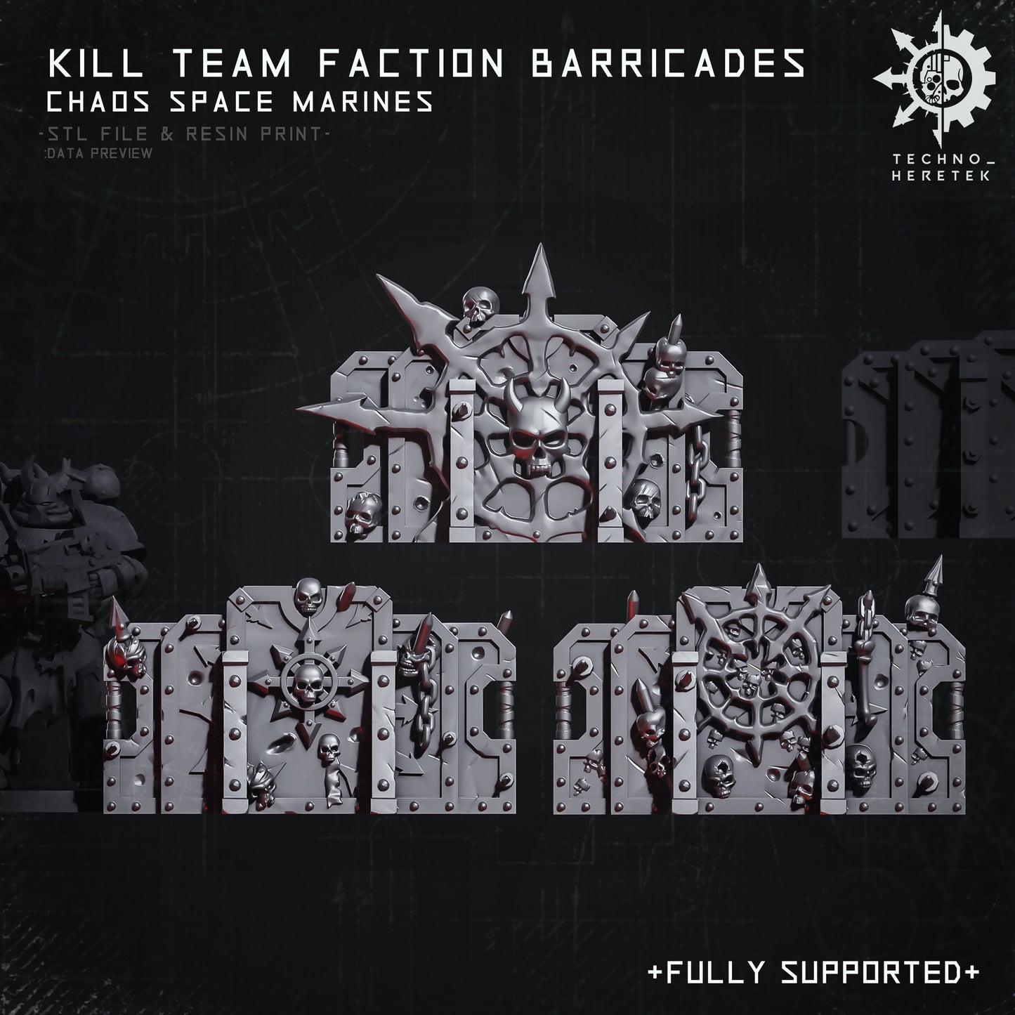 Chaos Space Marines Faction Barricades for Kill Team - STL File Pack