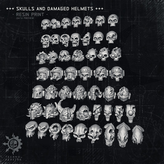 Grimdark skulls and damaged helmets Set